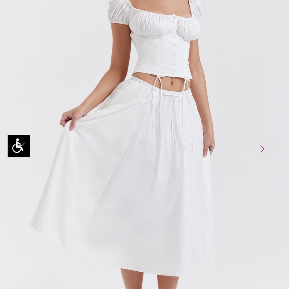 COPY - House of CB Cora White Midi A-Line Skirt Tie Front